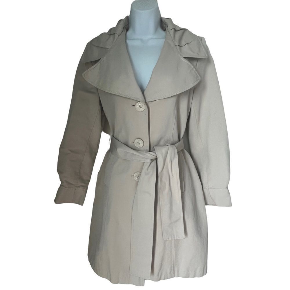 Tahari Khaki Tan Flax Trench Coat Lined  Belted Jacket sz M